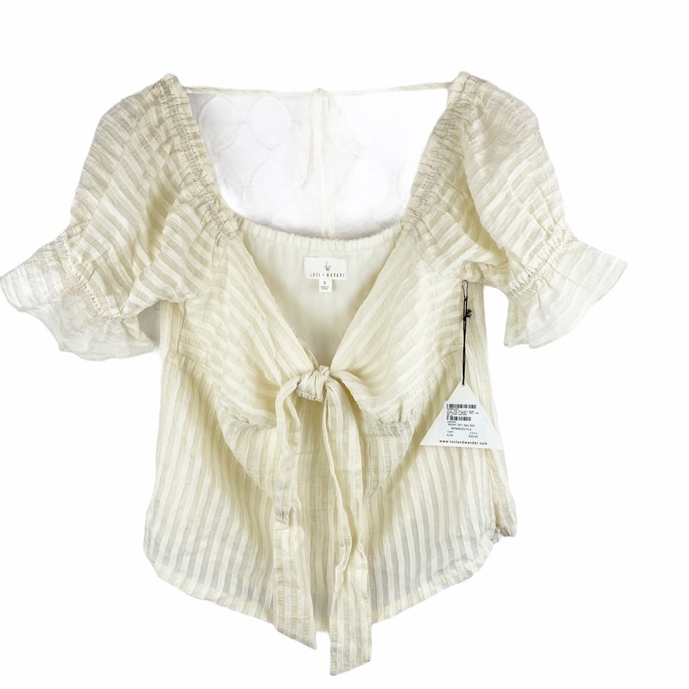 NWT Lost & Wander Off Shoulder Cropped Ready Set Sail Top Ivory Striped Size 6